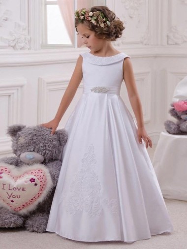 Discount Ivory Ball Gown Bateau Floor Length Flower Girl Dress