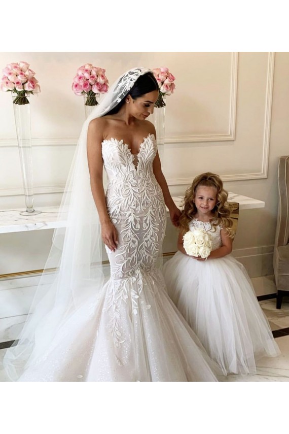 Discount Ivory Ball Gown Chapel Train Sleeveless Flower Girl Dress