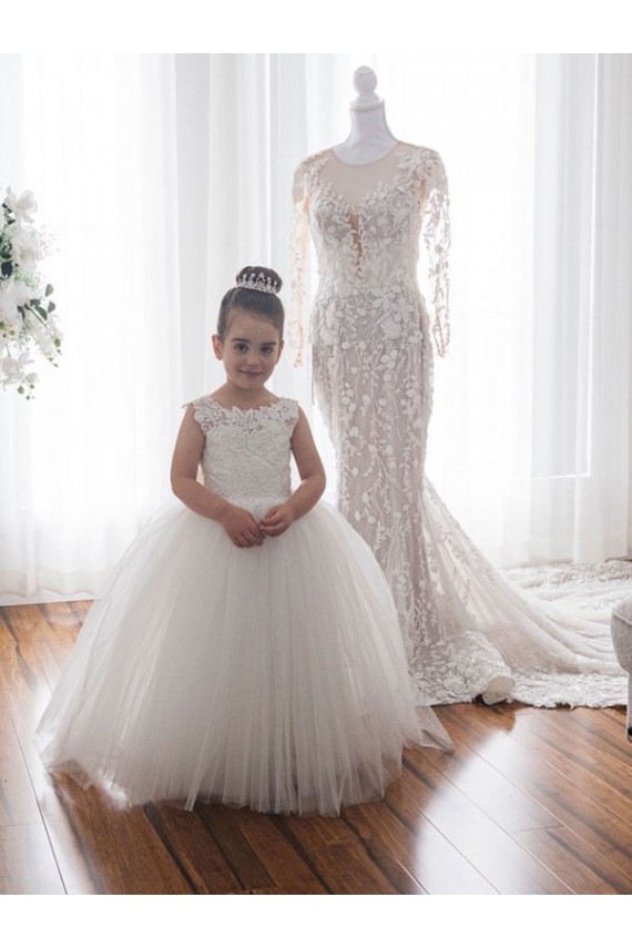 Discount Ivory Ball Gown Chapel Train Sleeveless Flower Girl Dress
