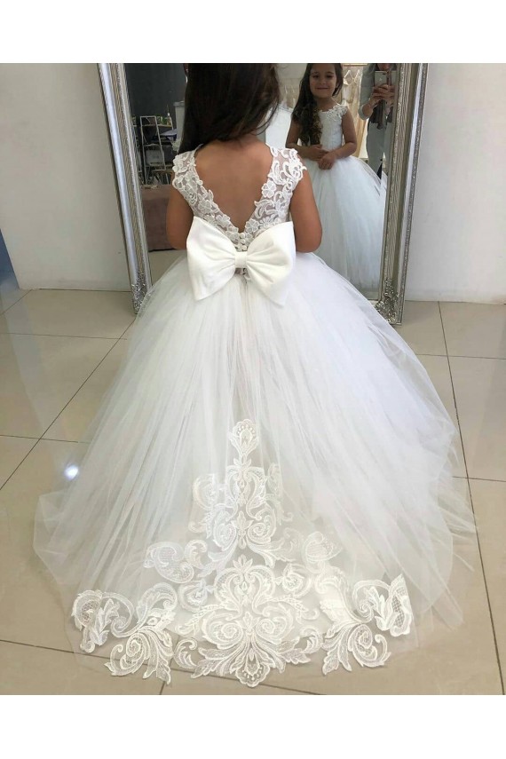 Discount Ivory Ball Gown Chapel Train Sleeveless Flower Girl Dress