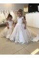 Discount Ivory Ball Gown Chapel Train Sleeveless V-Back Flower Girl Dress