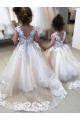 Discount Ivory Ball Gown Chapel Train Sleeveless V-Back Flower Girl Dress