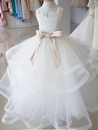 Discount Ivory Ball Gown High Neck Floor Length Flower Girl Dress