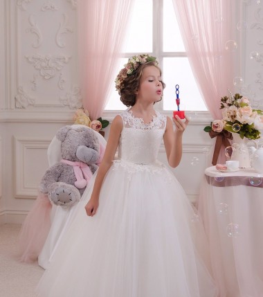 Discount Ivory Ball Gown High Neck Floor Length Sleeveless Flower Girl Dress