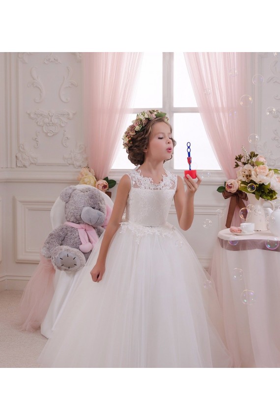 Discount Ivory Ball Gown High Neck Floor Length Sleeveless Flower Girl Dress