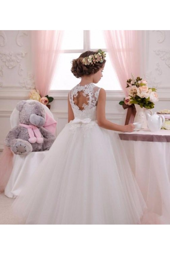 Discount Ivory Ball Gown High Neck Floor Length Sleeveless Flower Girl Dress