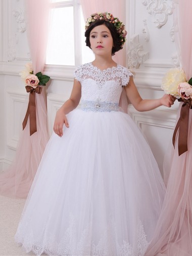 Discount Ivory Ball Gown Sweetheart Chapel Train Cap Sleeve Flower Girl Dress