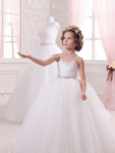 Discount Ivory Ball Gown Sweetheart Chapel Train Sleeveless Flower Girl Dress