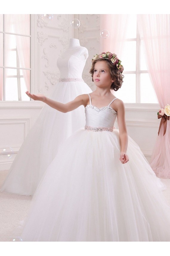 Discount Ivory Ball Gown Sweetheart Chapel Train Sleeveless Flower Girl Dress