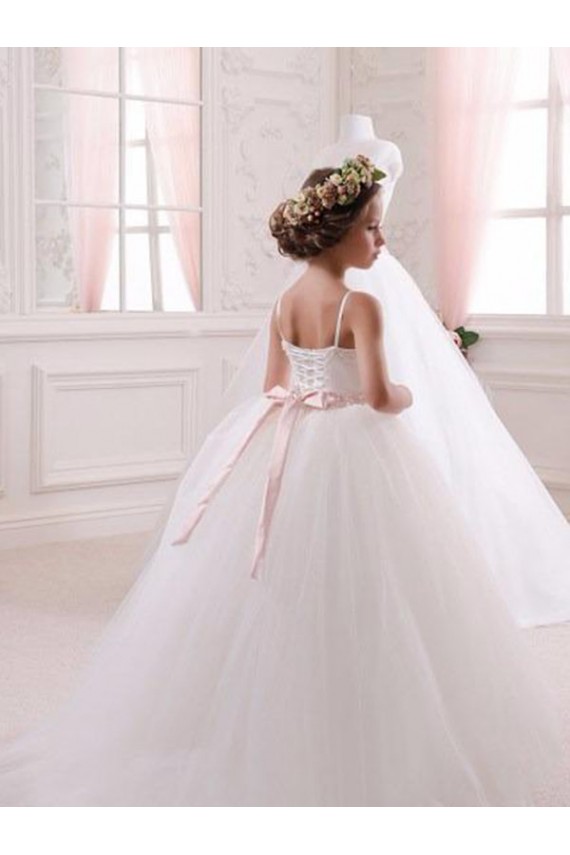Discount Ivory Ball Gown Sweetheart Chapel Train Sleeveless Flower Girl Dress