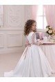 Discount Ivory Ball Gown V-Neck Chapel Train Long Sleeve Flower Girl Dress