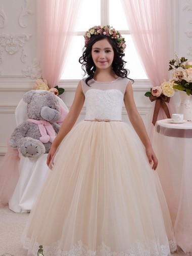Discount Ivory & Champagne Ball Gown Sweetheart Floor Length Sleeveless Flower Girl Dress