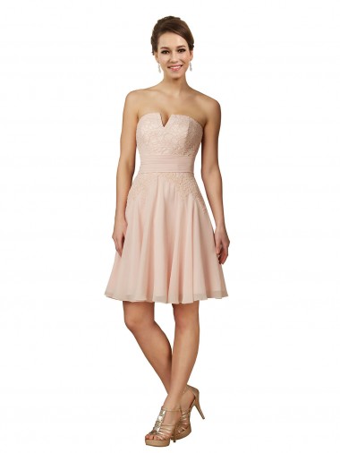 Discount Lace and Chiffon Bridesmaid Dress / Cocktail Dress with Unique Neckline