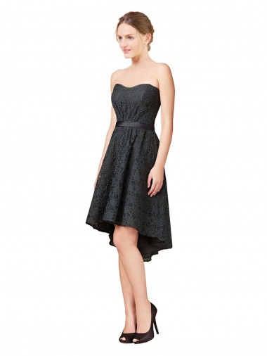 Discount Lace Cocktail Bridesmaid Dress with Hi-Low Hemline