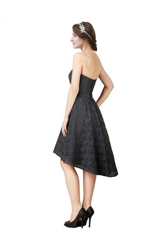 Discount Lace Cocktail Bridesmaid Dress with Hi-Low Hemline