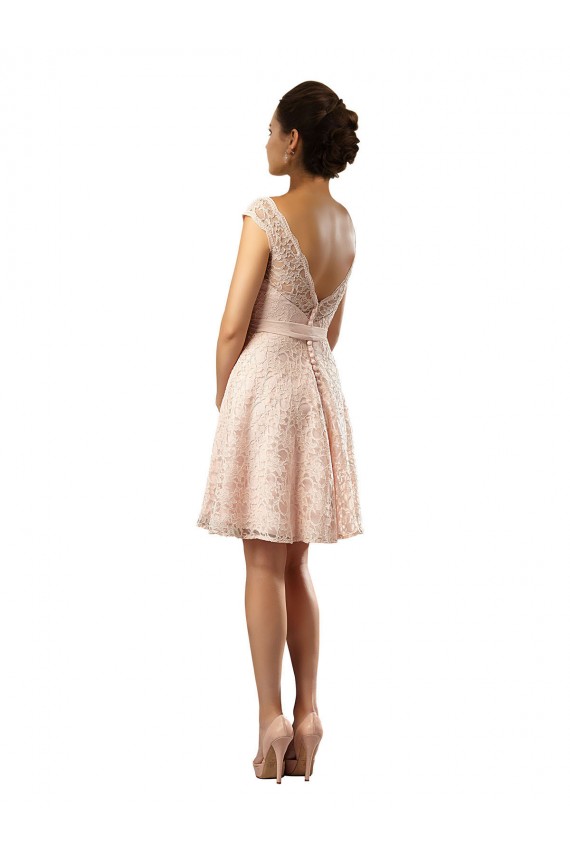 Discount Short Knee Length Lace Bridesmaid Dress with Matching Chiffon Tie Sash