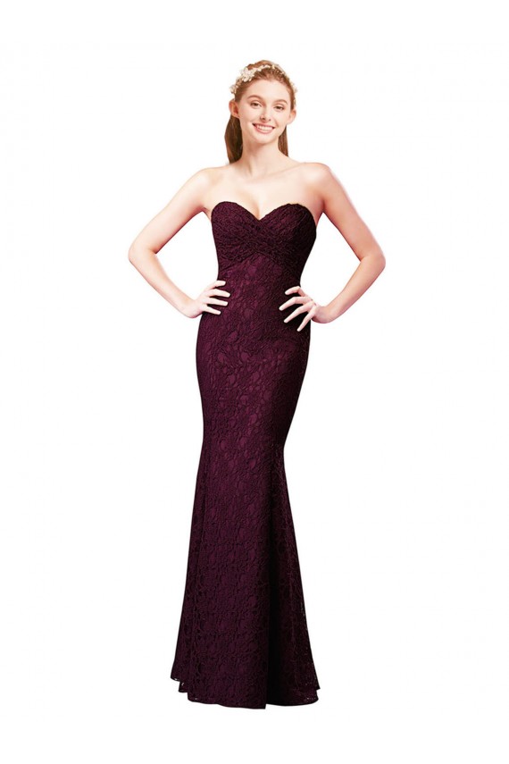 Discount Fitted Long Lace Bridesmaid Dress with Sweetheart Neckline