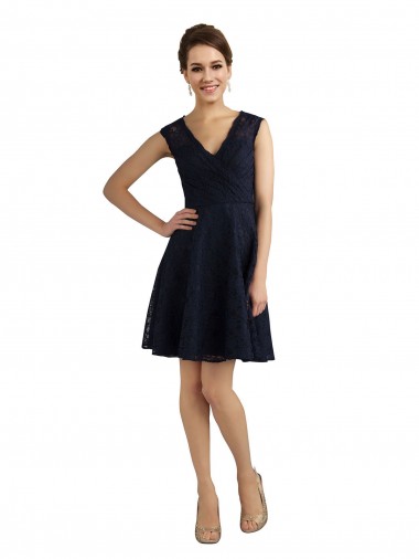 Discount Short V-Neck Lace Cocktail Bridesmaid Dress with Illusion Back