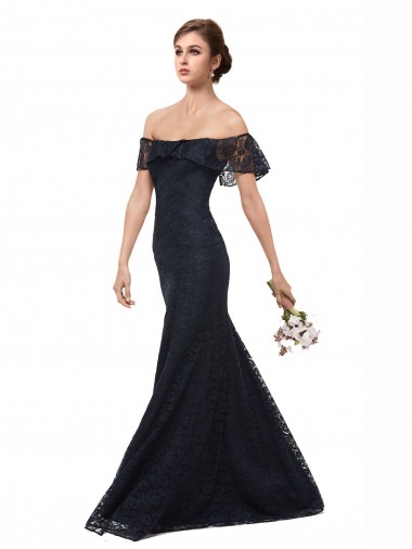 Discount Off the Shoulder Long Lace Bridesmaid Dress / Prom Dress with Flutter Sleeves