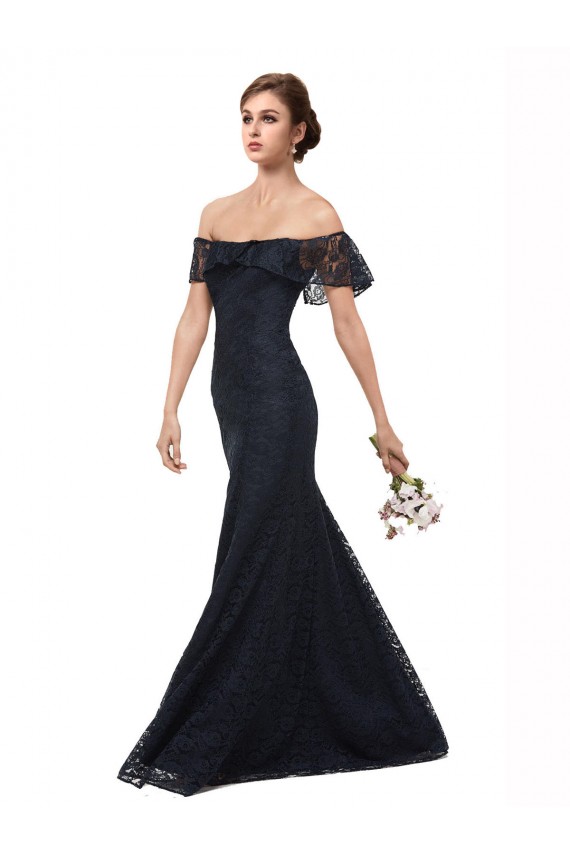 Discount Off the Shoulder Long Lace Bridesmaid Dress / Prom Dress with Flutter Sleeves