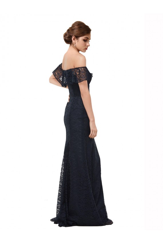 Discount Off the Shoulder Long Lace Bridesmaid Dress / Prom Dress with Flutter Sleeves