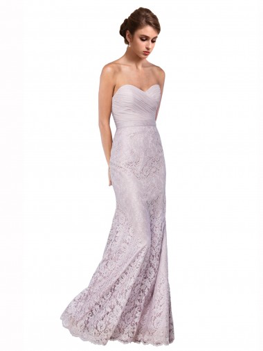 Discount Floor Length Fitted Sweetheart Lace Bridesmaid Dress / Prom Dress