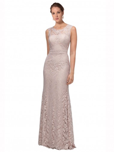 Discount Long Sleeveless All Lace Bridesmaid Dress / Prom Dress with Scoop Neckline