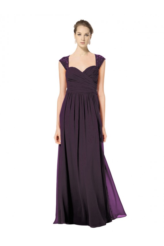 Discount Long Chiffon Sweetheart Bridesmaid with Lace Straps and Keyhole Back