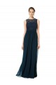 Discount Long Chiffon Bridesmaid Dress with Lace Sleeveless Bodice and Keyhole Back
