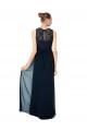 Discount Long Chiffon Bridesmaid Dress with Lace Sleeveless Bodice and Keyhole Back