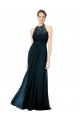 Discount Lace Halter Bodice Long Chiffon Bridesmaid Dress
