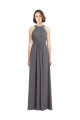 Discount Long Chiffon Bridesmaid Dress with Corded Lace Bodice