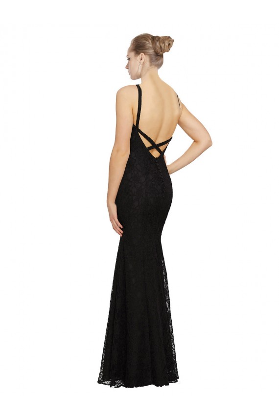 Discount Fitted Lace Bridesmaids Dress with Jewel Neckline and Open Back