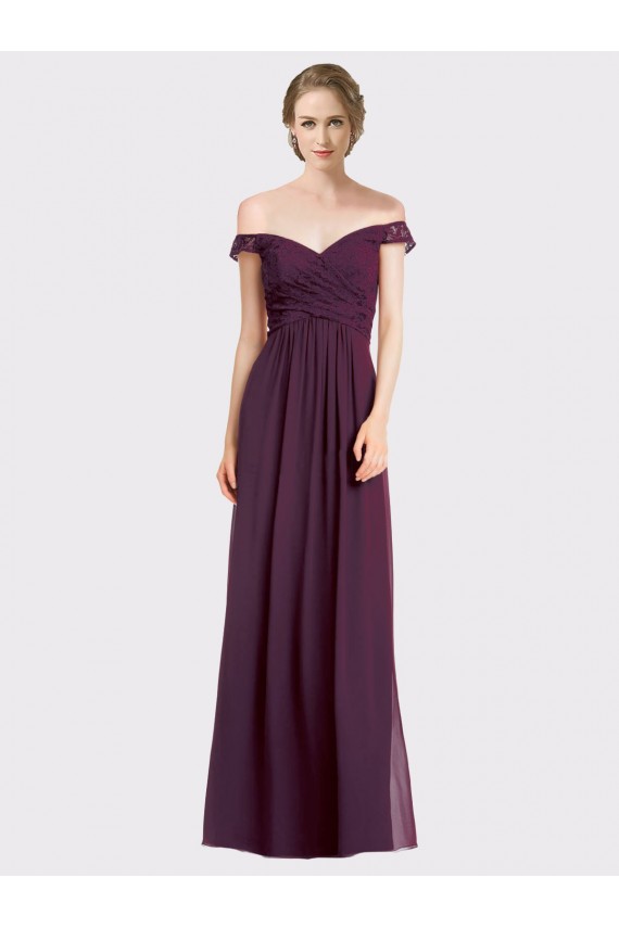 Discount Sweetheart Long Bridesmaid Dress with Off the Shoulder Cap Sleeve Lace Bodice