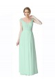 Discount Long Chiffon Bridesmaid Dress with Corded Lace V-Neck Bodice