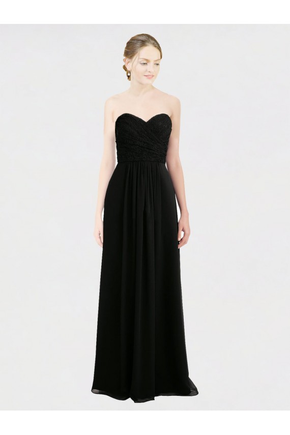 Discount Long Strapless Lace Bodice Bridesmaid Dress with Sweetheart Neckline and Criss-Cross Pleats