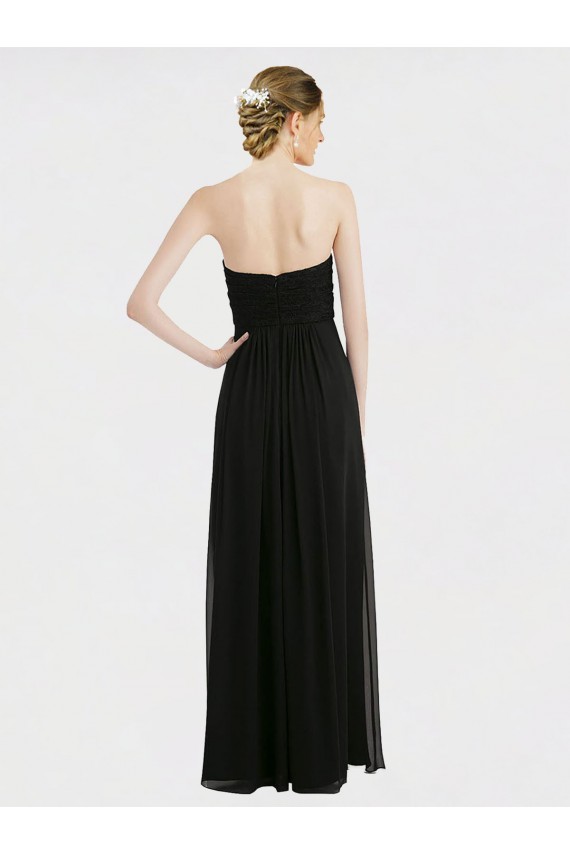 Discount Long Strapless Lace Bodice Bridesmaid Dress with Sweetheart Neckline and Criss-Cross Pleats
