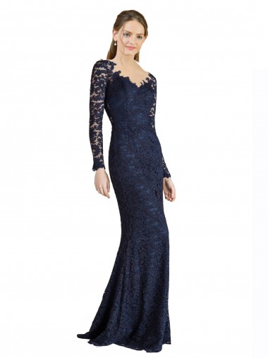 Discount Illusion Long Sleeves Lace Bridesmaid Dress / Prom Dress with Sheer Keyhole Back