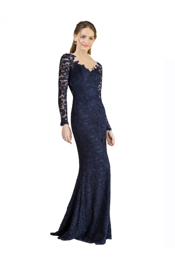 Discount Illusion Long Sleeves Lace Bridesmaid Dress / Prom Dress with Sheer Keyhole Back