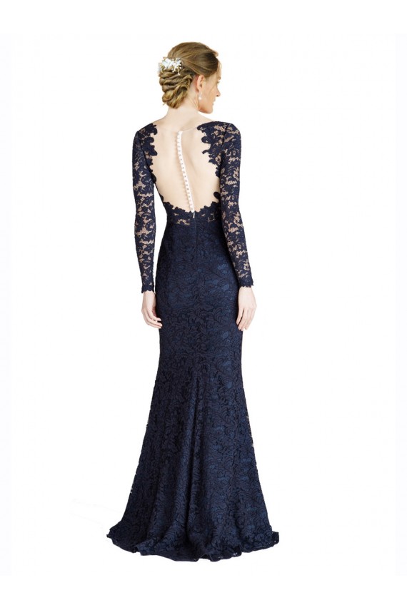 Discount Illusion Long Sleeves Lace Bridesmaid Dress / Prom Dress with Sheer Keyhole Back