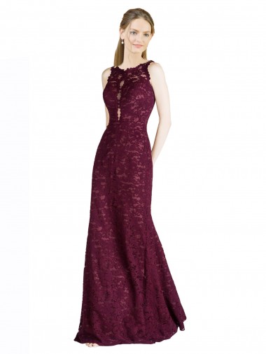 Discount Long Lace Bridesmaid Dress / Prom Dress with Peekaboo Bodice and Keyhole Back