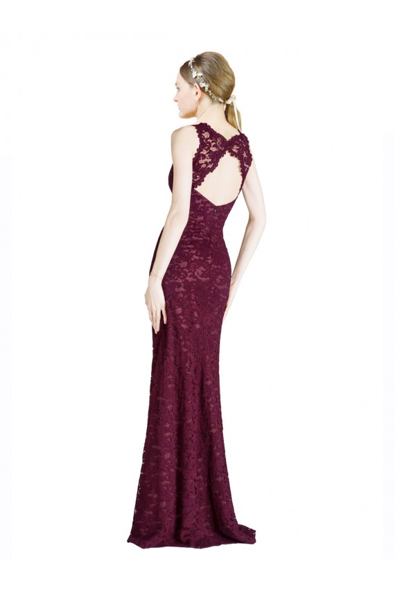 Discount Long Lace Bridesmaid Dress / Prom Dress with Peekaboo Bodice and Keyhole Back