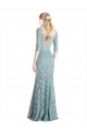 Discount Half Sleeves Pleated Lace Bridesmaid Dress / Prom Dress with Wrap-Around Portrait Neckline
