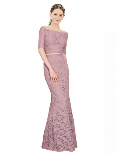 Discount Short Sleeves Crop Top Mermaid Lace Bridesmaid Dress / Prom Dress