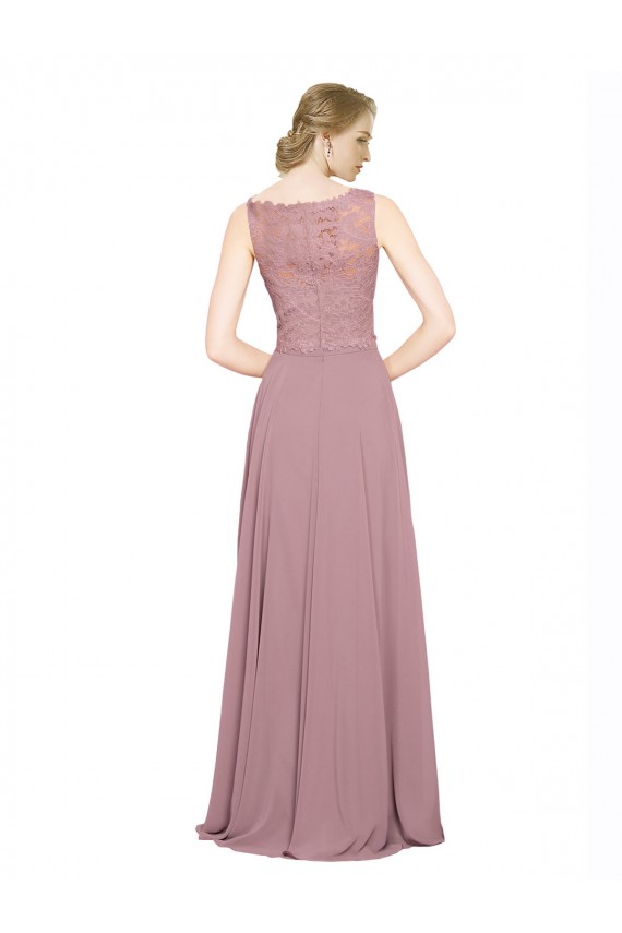 Discount Long A-Line Chiffon Bridesmaid Dress / Prom Dress with Sleeveless Lace Crop Top