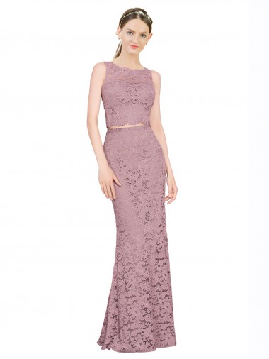 Discount Sleeveless Crop Top High Neck Mermaid Lace Bridesmaid Dress / Prom Dress