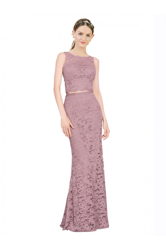 Discount Sleeveless Crop Top High Neck Mermaid Lace Bridesmaid Dress / Prom Dress