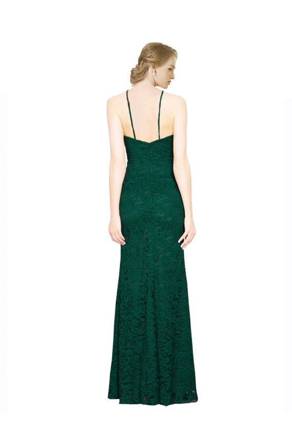 Discount High Illusion Halter Neck Long Lace Bridesmaid Dress / Prom Dress