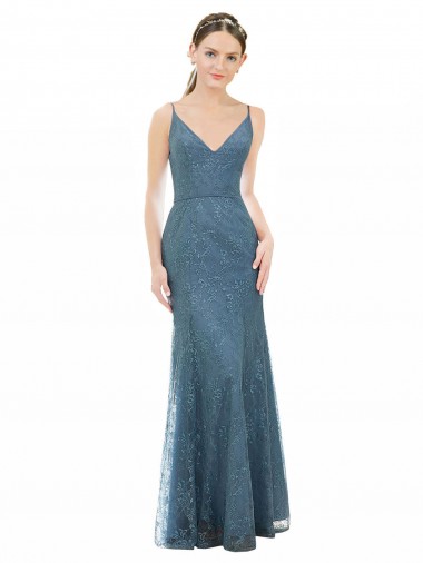 Discount Deep V-Neck All Over Chantilly Lace Bridesmaid Dress with Criss Cross Open Back
