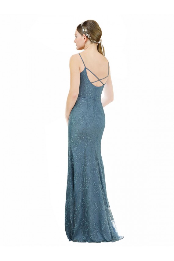 Discount Deep V-Neck All Over Chantilly Lace Bridesmaid Dress with Criss Cross Open Back
